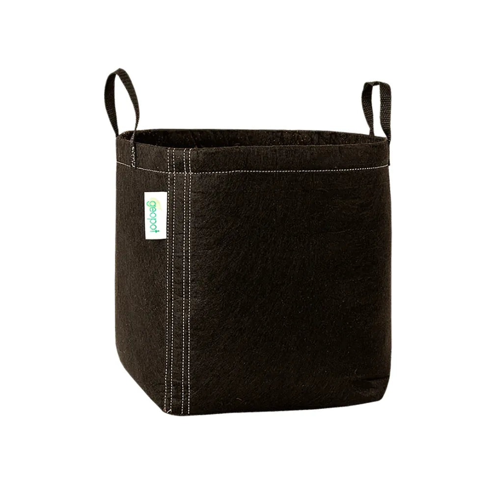 GEOPOT 247L / 65 Gallon black fabric grow pot with handles and breathable geo-textile fabric, designed for air pruning roots and vigorous plant growth.