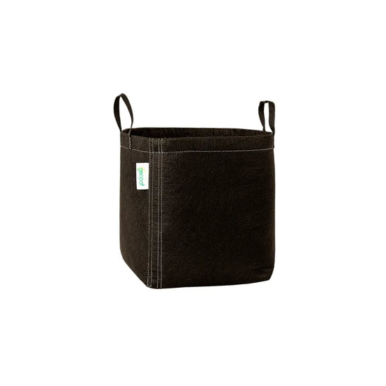 GEOPOT 26L / 7 Gallon black fabric grow pot with handles and breathable geo-textile fabric, designed for air pruning roots and vigorous plant growth.
