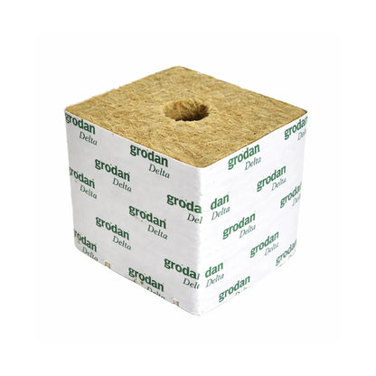 Grodan Hugo Delta rockwool grow block 150mm cube with centre hole, hydroponic growing media for plants and seedlings