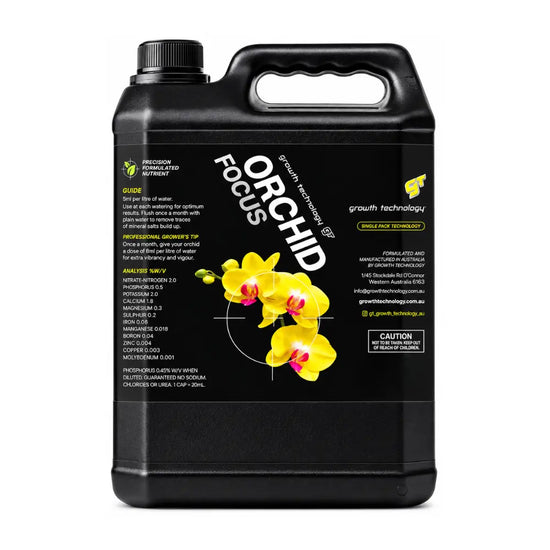 Growth Technology Orchid Focus 5L orchid nutrient, urea-free and pH buffered, for orchids and bromeliads