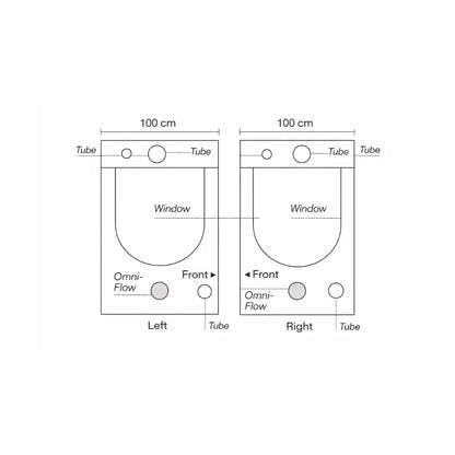 Homebox Ambient Q100+ grow tent side panels with observation windows, ducting tube ports and Omni-Flow air vents for indoor hydroponic growing setup