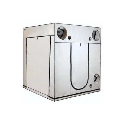 Homebox Ambient Q200+ grow tent exterior view showing large access doors, observation window and ducting ports for controlled indoor plant growing