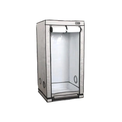 Homebox Ambient Q80+ indoor grow tent with reflective interior lining, zip access door and ventilation ports, compact hydroponic grow room