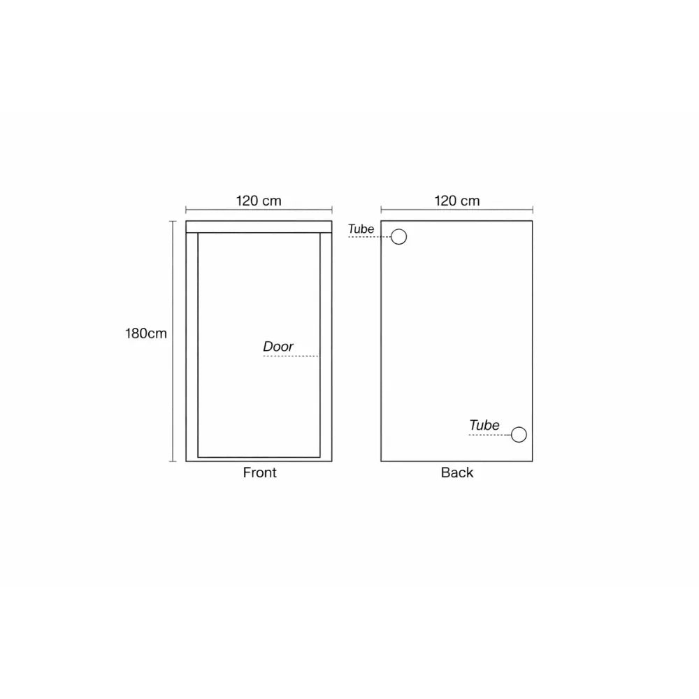 HOMEbox Ambient R120 grow tent dimensions diagram showing 120 x 90 x 180 cm indoor grow room layout