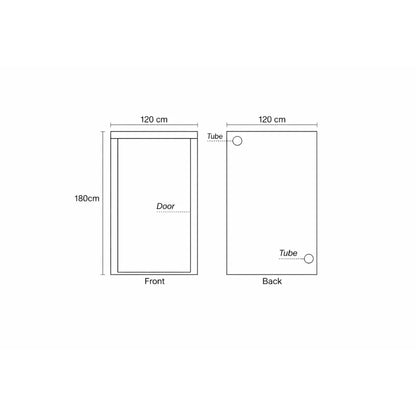 HOMEbox Ambient R120 grow tent dimensions diagram showing 120 x 90 x 180 cm indoor grow room layout