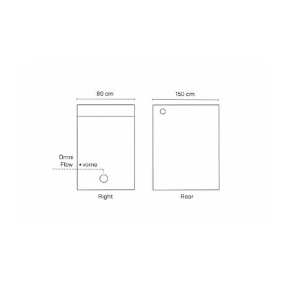 Homebox Ambient R150 grow tent side and rear panel diagrams with Omni-Flow air vents and ducting tube ports for controlled indoor cultivation