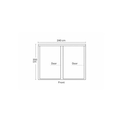 Homebox Ambient R240 grow tent front dimensions diagram showing dual doors, 240 cm width and 200 cm height indoor grow room layout