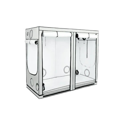 Homebox Ambient R240 indoor grow tent with dual grow chambers, reflective interior and multiple ventilation ports for hydroponic indoor gardening