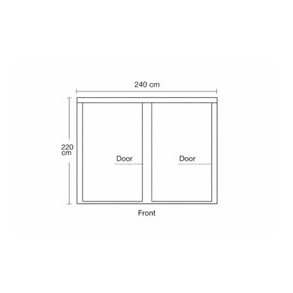 Homebox Ambient R240+ grow tent front dimensions diagram showing dual doors, 240 cm width and 220 cm height indoor grow room layout