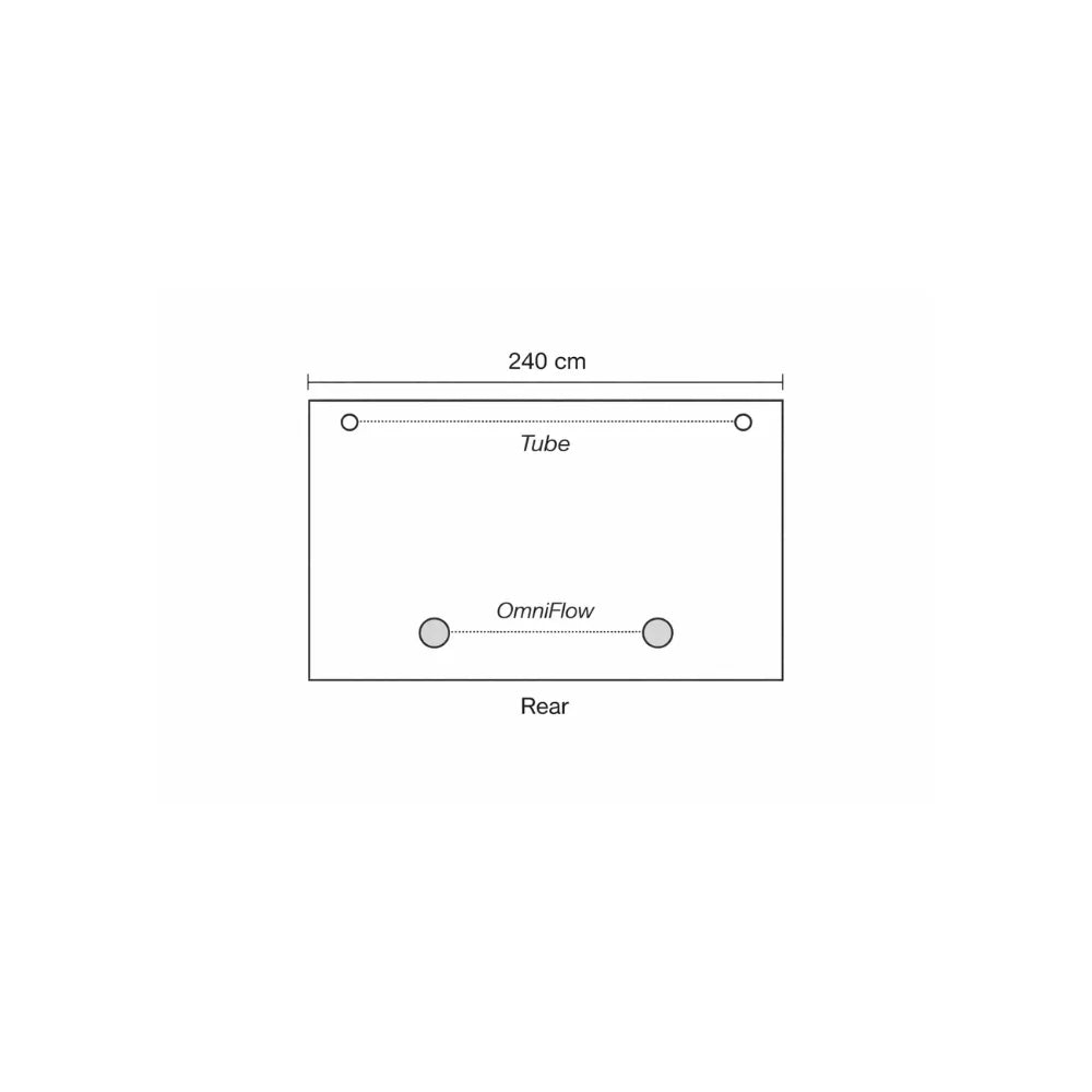 Homebox Ambient R240+ rear panel diagram with ventilation tube ports and Omni-Flow airflow system for large indoor grow tent