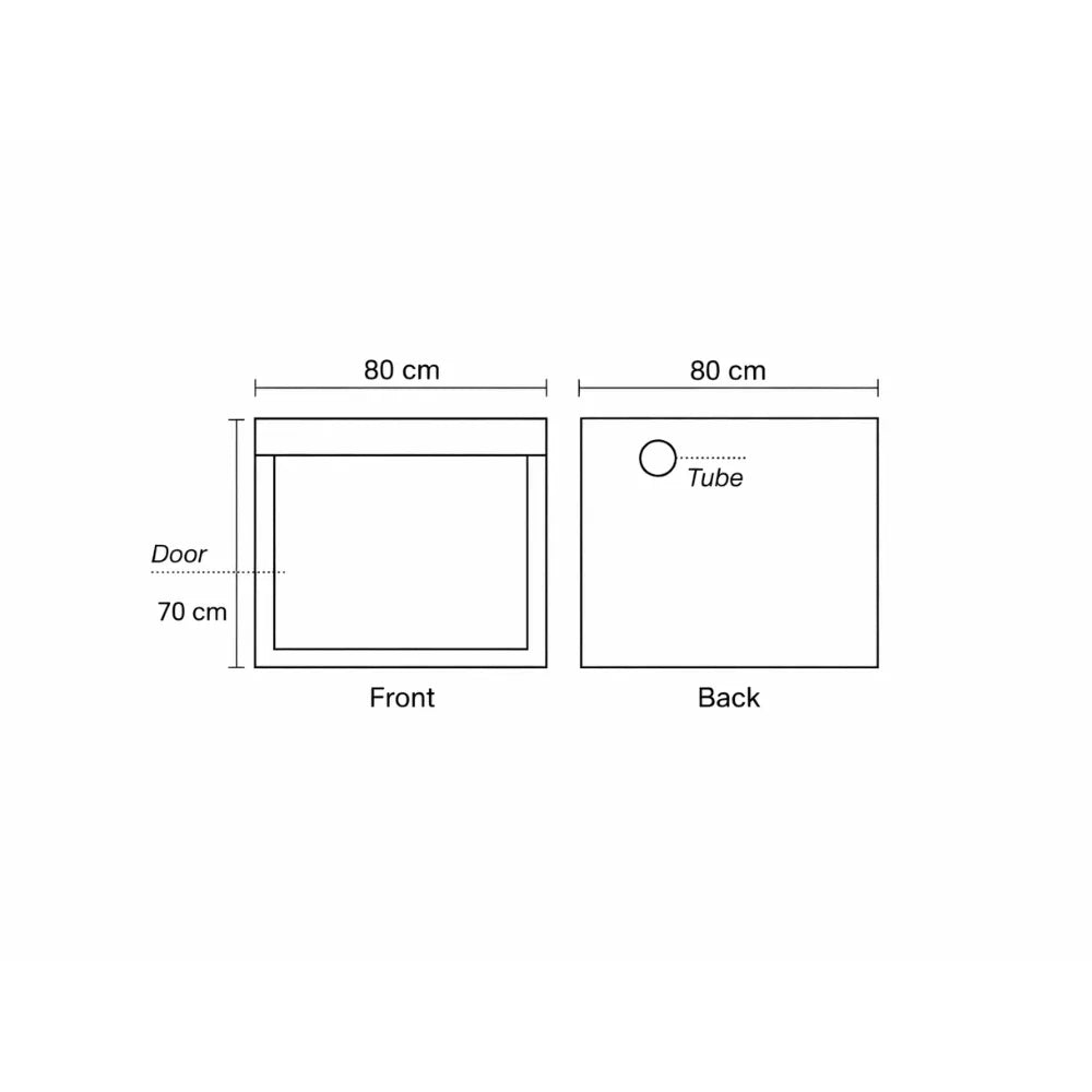 HOMEbox Ambient R80S grow tent dimensions diagram showing 80 x 60 x 70 cm compact grow room layout