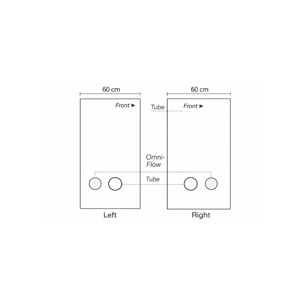 Homebox Ambient Q60+ grow tent side panel diagram showing Omni-Flow air vents and ducting ports for hydroponic indoor growing setup