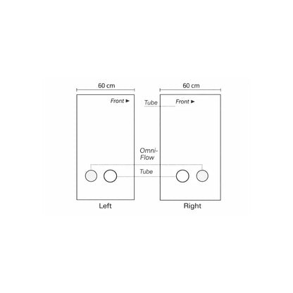 Homebox Ambient Q60+ grow tent side panel diagram showing Omni-Flow air vents and ducting ports for hydroponic indoor growing setup
