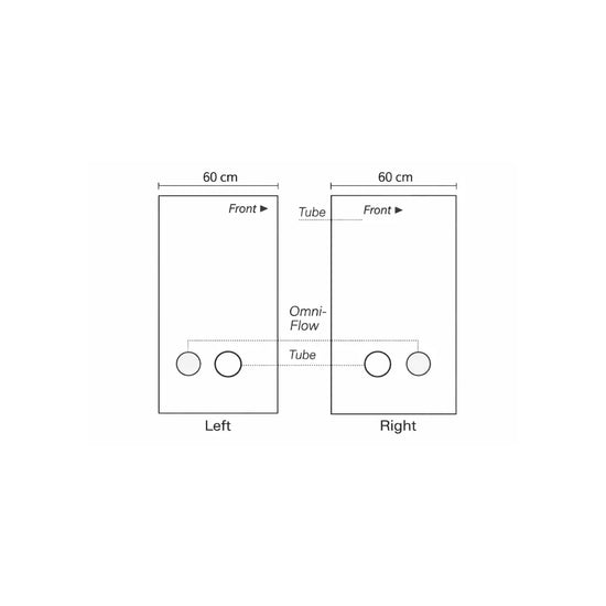 Homebox Ambient Q60+ grow tent side panel diagram showing Omni-Flow air vents and ducting ports for hydroponic indoor growing setup