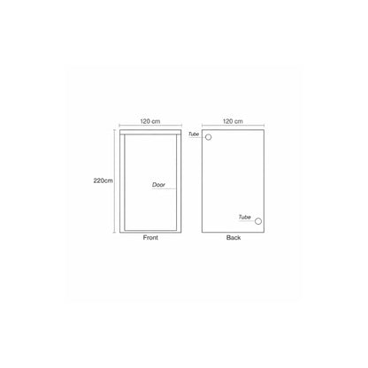 HOMEbox Ambient Q120+ grow tent dimensions diagram showing 120 x 120 x 220 cm indoor grow room layout
