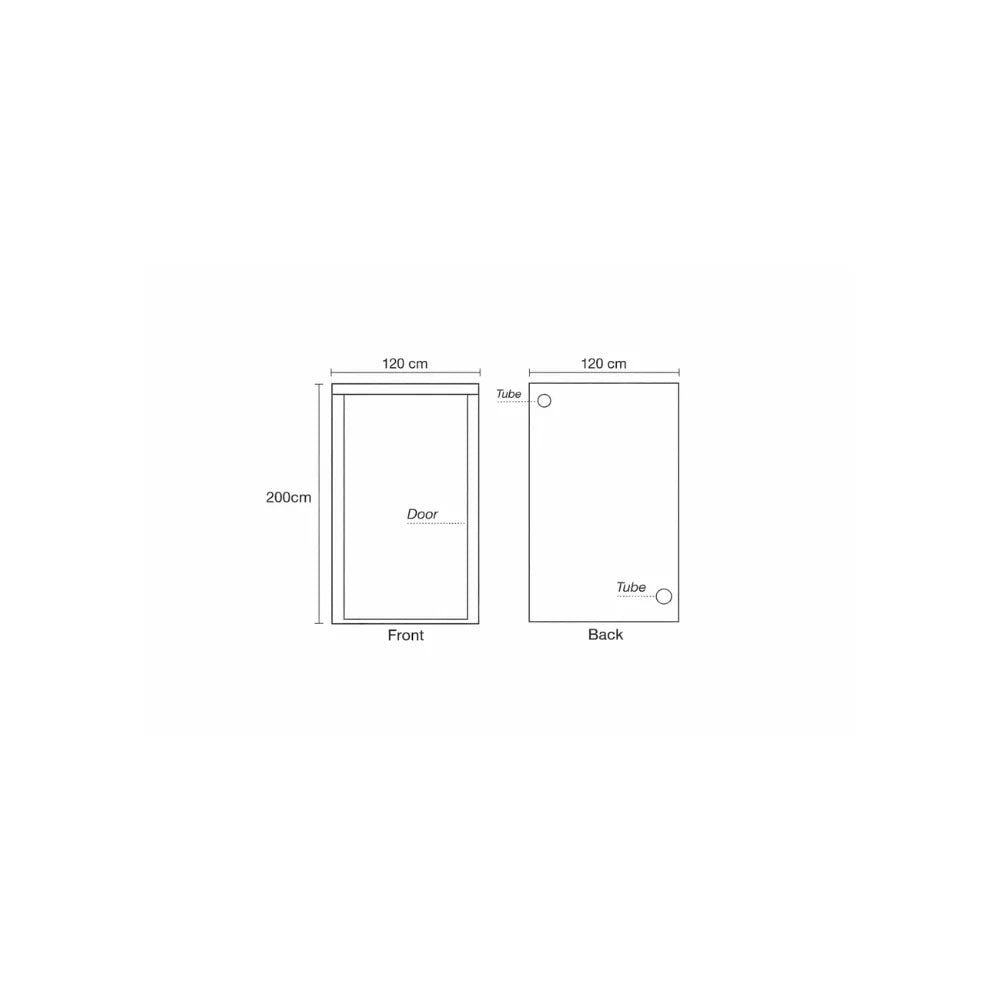 HOMEbox Ambient Q120 grow tent dimensions diagram showing 120 x 120 x 200 cm indoor grow room layout