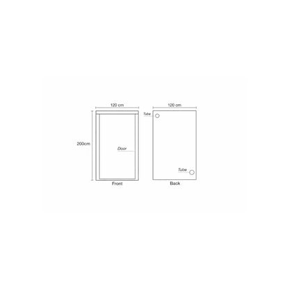 HOMEbox Ambient Q120 grow tent dimensions diagram showing 120 x 120 x 200 cm indoor grow room layout