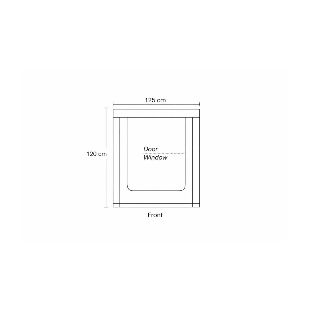 Homebox Vista Medium grow tent front dimensions diagram, 125 x 65 x 120 cm propagation tent with front viewing window door