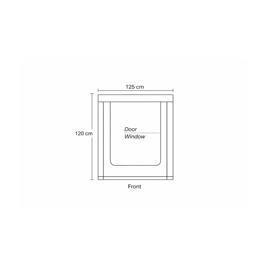 Homebox Vista Medium grow tent front dimensions diagram, 125 x 65 x 120 cm propagation tent with front viewing window door