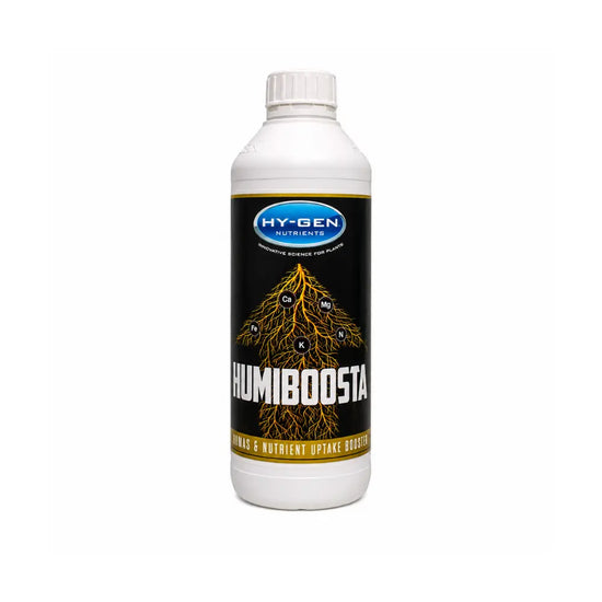Hy-Gen Humiboosta 1L nutrient uptake booster with organic fulvic and humic acids, improves root health, growth and yield quality.