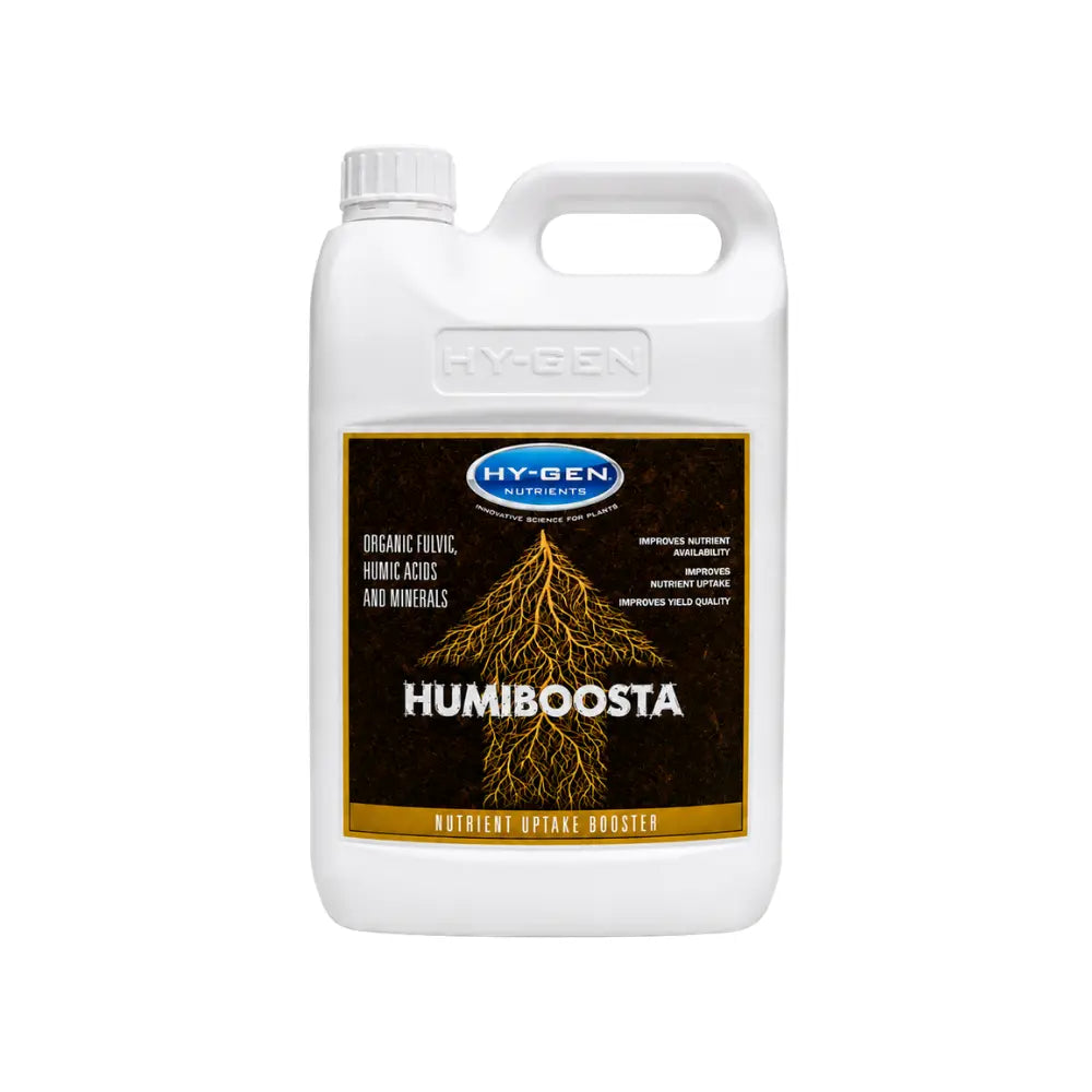 Hy-Gen Humiboosta 5L nutrient uptake booster with organic fulvic and humic acids, improves root health, growth and yield quality.