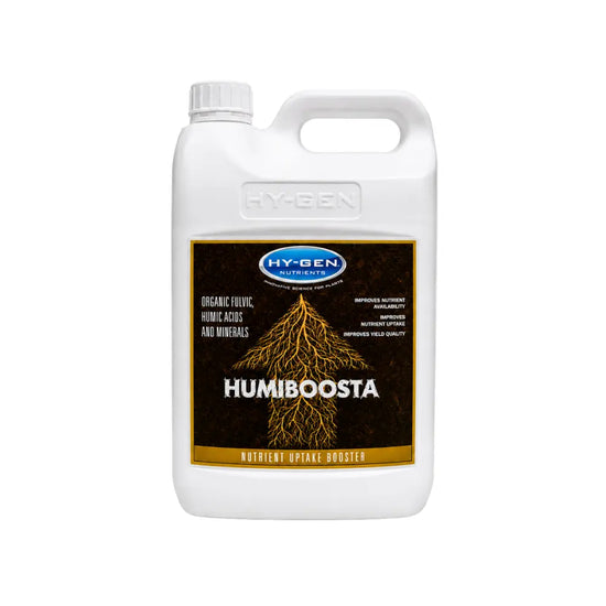 Hy-Gen Humiboosta 5L nutrient uptake booster with organic fulvic and humic acids, improves root health, growth and yield quality.