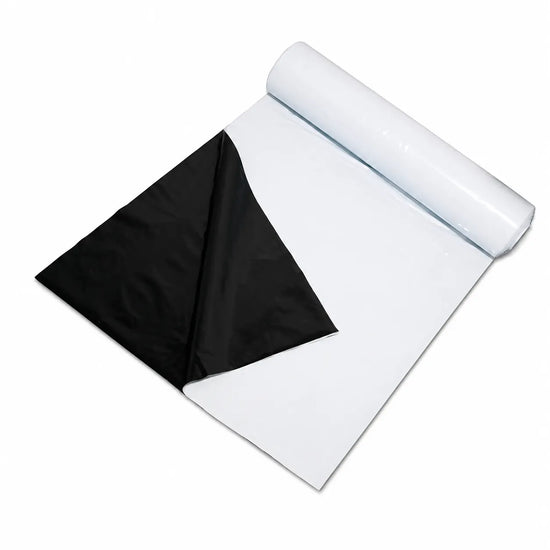 Black and white hydrofilm total block out plastic sheeting roll for hydroponics, light-proof grow room lining and weed mat barrier