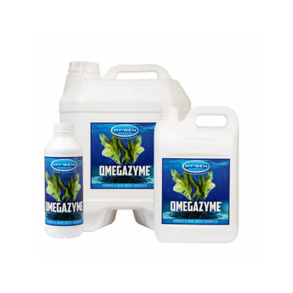 HY-GEN Omegazyme sea kelp tonic range bottles and jerry cans, root and shoot enhancer for hydroponics and plant growth