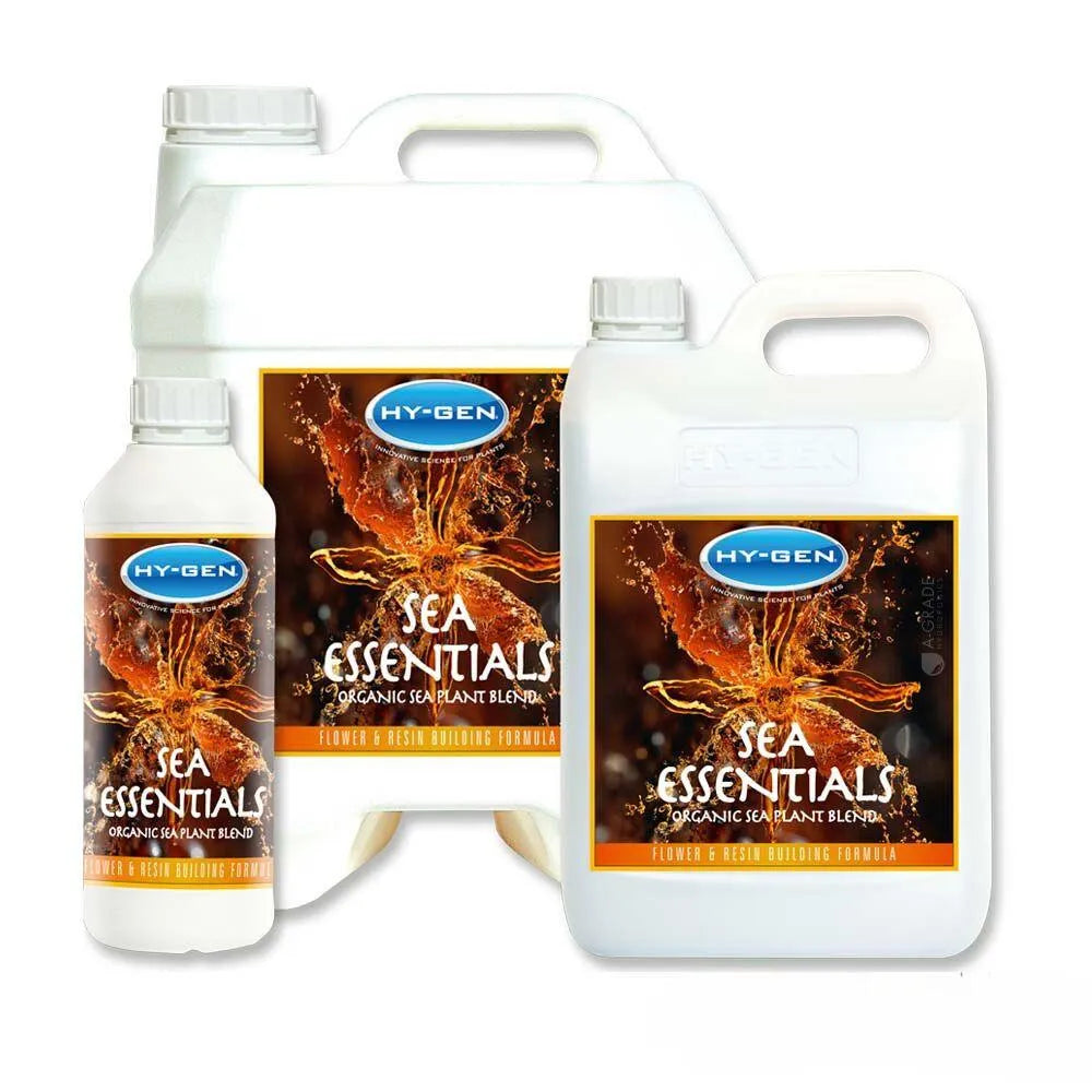 HY-GEN Sea Essentials seaweed nutrient range bottles and jugs, organic flowering and fruiting booster for hydroponics and soil growing