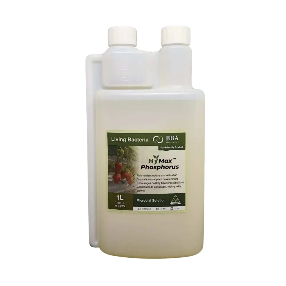 HyMax Roots Microbial Solution 1L – living bacteria formula for enhancing root growth, nutrient uptake, and plant vitality in hydroponic systems.
