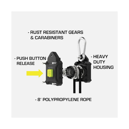 SUN GRIP grow light ratchet hanger with rust-resistant gears, heavy-duty housing and polypropylene rope for indoor grow rooms
