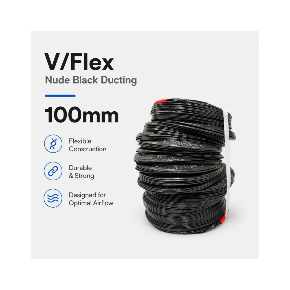 JBL V/FLEX 200mm black nude wire core ducting with durable flexible construction for optimal airflow