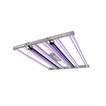 LUMATEK 30W UV Supplemental LED bars attached to a LUMATEK Zeus 600W Pro 3.1 grow light fixture