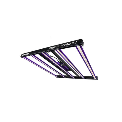 Angled underside view of Lumatek Zeus 465W Pro 3.1 LED grow light showing full spectrum LED bars