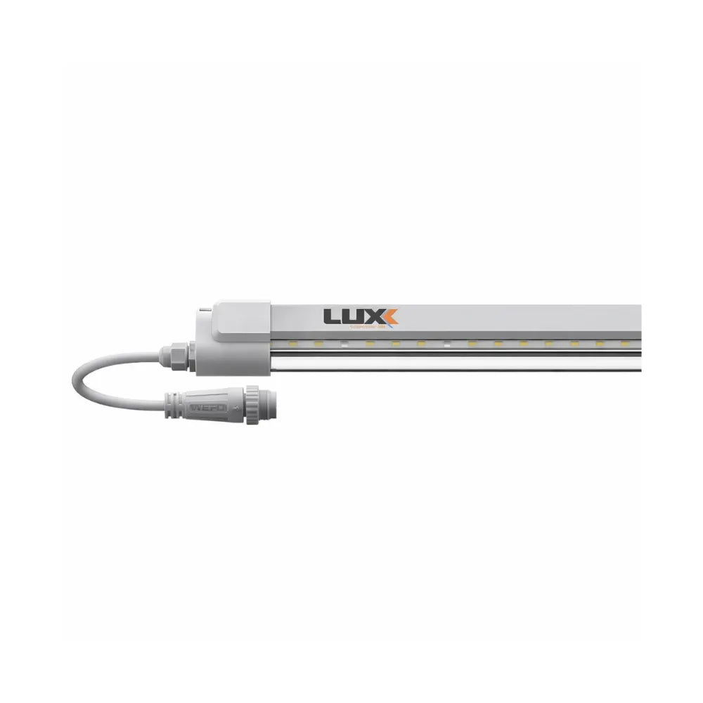 LUXX Clone LED Bar 18W close-up showing LED diodes and waterproof plug connector for indoor plant propagation grow lighting