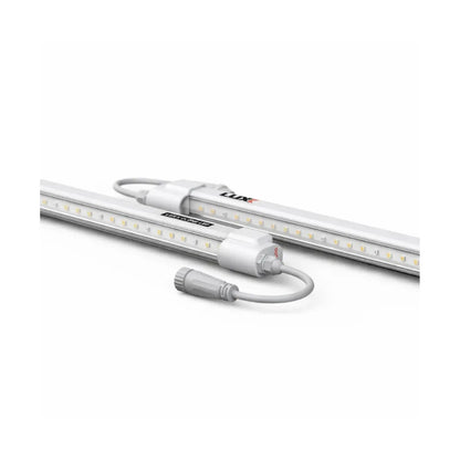 Pair of LUXX Clone LED Bar 18W LED grow lights with linkable cables and connectors for hydroponic cloning and seedling grow setups