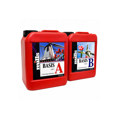 Mills Basis A and B 10L Set. Premium 2-part hydroponic base nutrients professional grow fertiliser for soil, coco and hydroponic systems