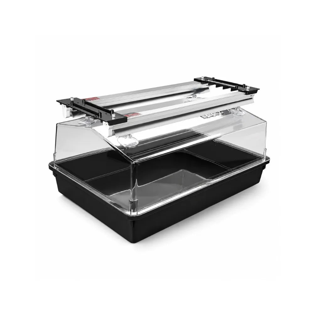 MOJO COW PS1 expandable T5 grow light mounted on propagation dome for seedlings, cuttings and indoor plant propagation