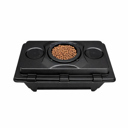 Black hydroponic Oxypot XL lid with 6.5L net basket and clay pebbles for DWC plant growing system