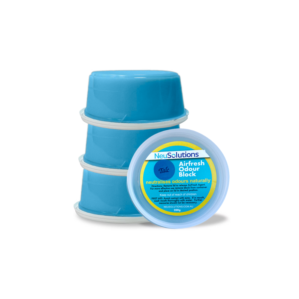 NeuSolutions Talc Airfresh Odour Block 3-pack – gentle talc-scented odour eliminator for hydroponic systems, neutralises smells in grow rooms and nutrient areas.