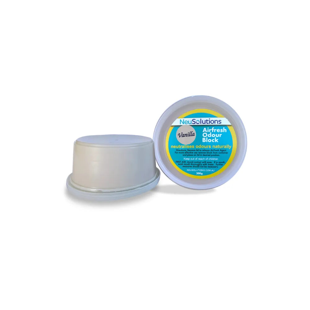 NeuSolutions Vanilla Airfresh Odour Block 200g – hydroponic odour eliminator with warm vanilla scent, ideal for grow rooms, tents and indoor garden odour control.