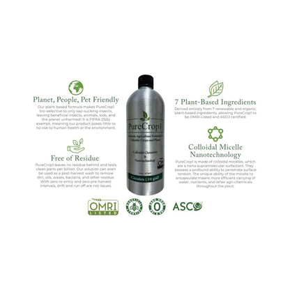 PURECROP1 plant protection formula with OMRI listed organic ingredients for pest management, mould control and bio-stimulant support