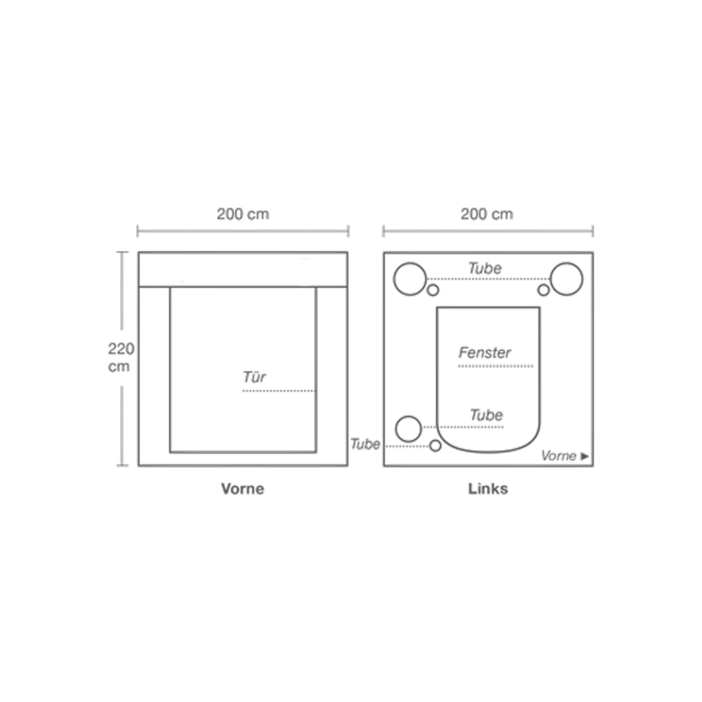 Diagram of the HOMEbox Ambient Q200+ front and back dimensions.