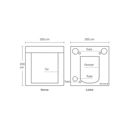 Diagram of the HOMEbox Ambient Q200+ front and back dimensions.