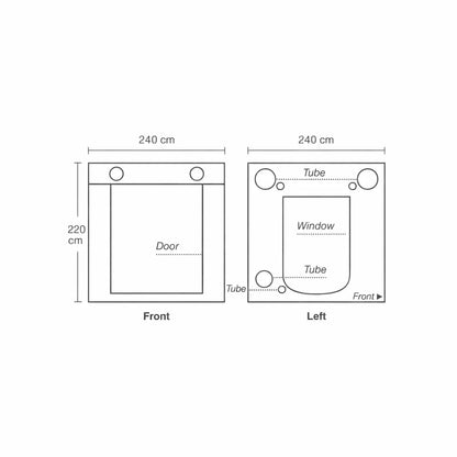 Diagram of HOMEbox Ambient Q240+ Ventilation Ports Front and Left