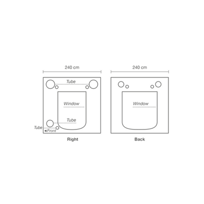Diagram of HOMEbox Ambient Q240+ Ventilation Ports Back and Right