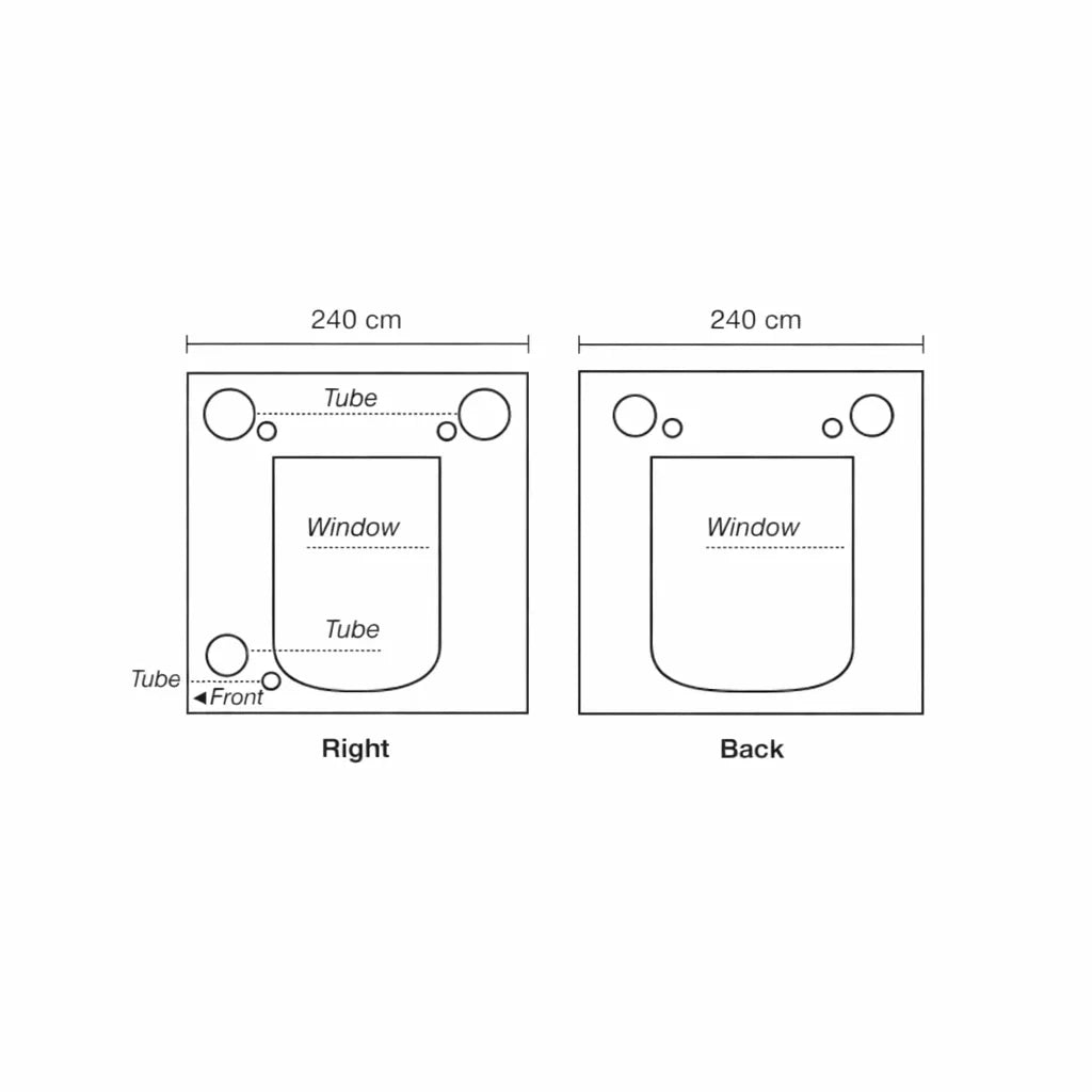 Diagram of HOMEbox Ambient Q240+ Ventilation Ports Back and Right