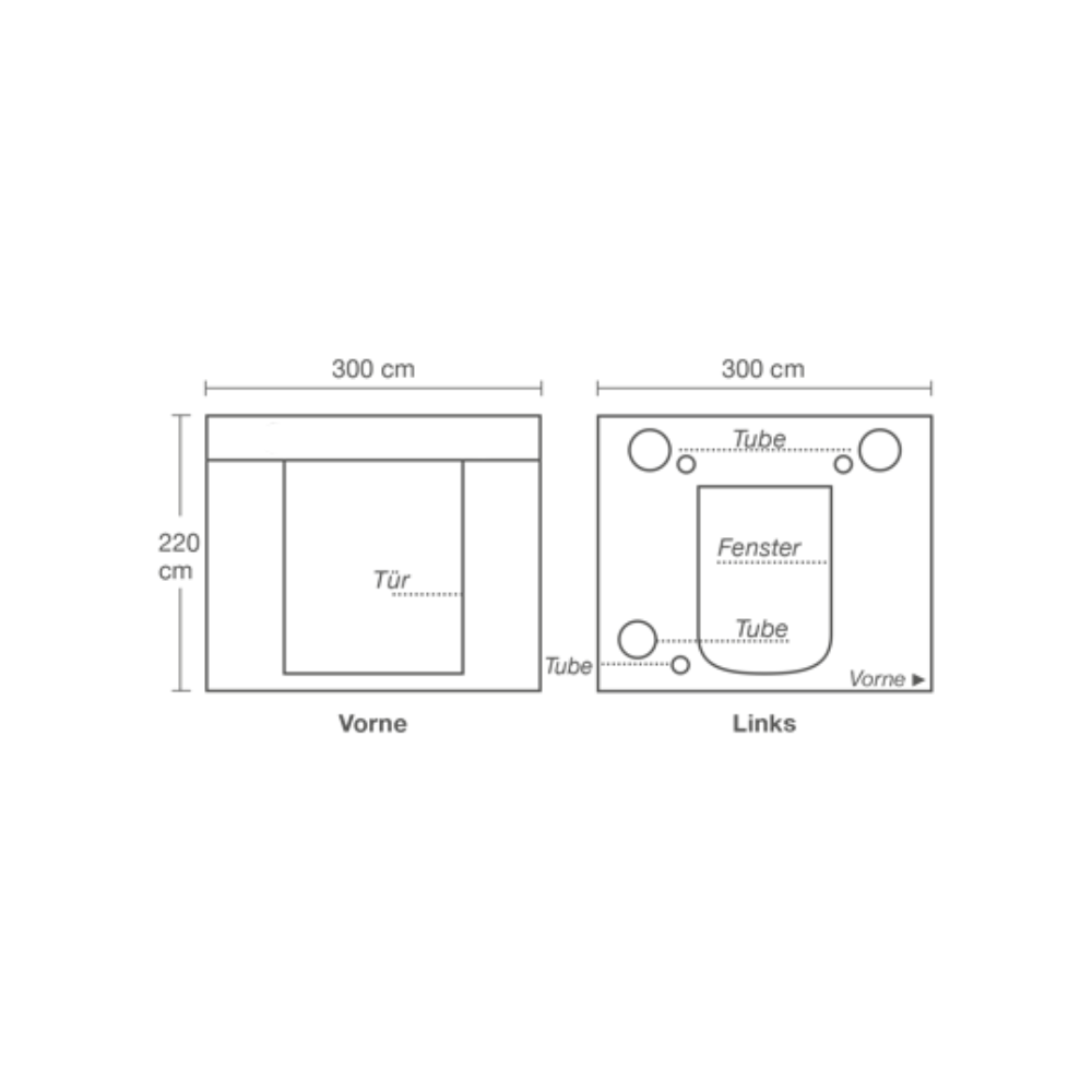 Diagram of the HOMEbox Ambient Q300+ front and back dimensions.