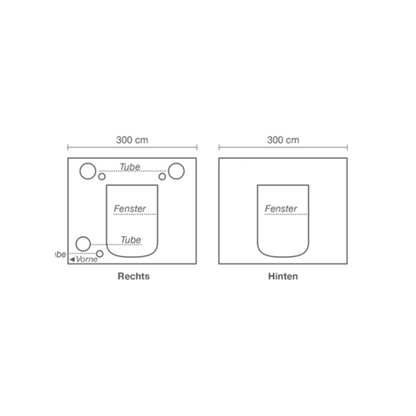 Diagram of the HOMEbox Ambient Q300+ left side and right side dimensions.