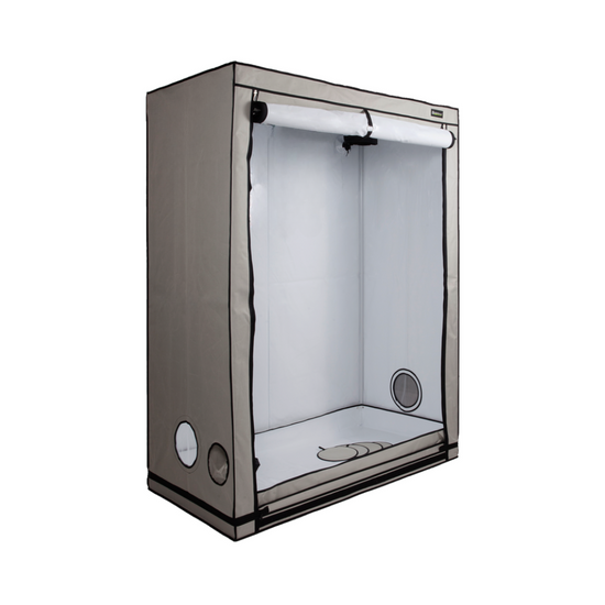 HOMEbox Ambient R150 indoor grow tent with reflective interior, ventilation ports, and a roll-up front access flap – ideal for hydroponic cultivation.